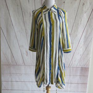 Bailey Multicolor Stripe Cinched 3/4 Folded Sleeve Button Down Dress Size Medium
